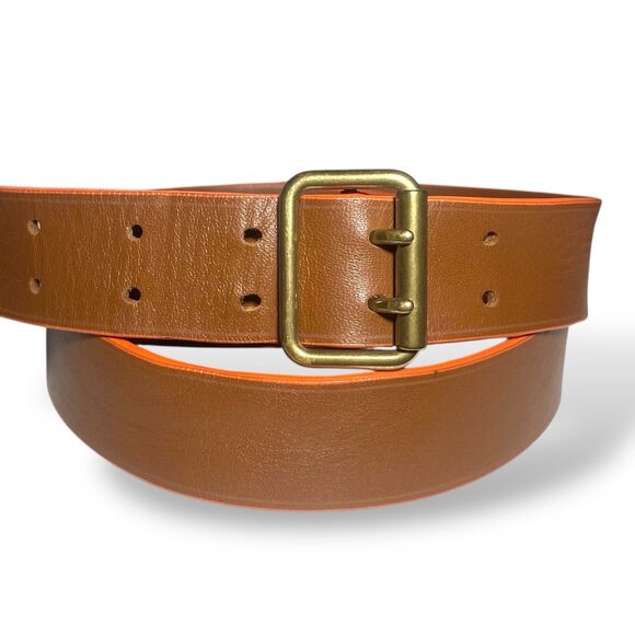 Maison Boinet Double Prong Belt Brown Orange Genuine Leather Women Size 85/34 main image 9